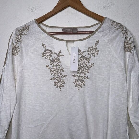 CHICO White Tan Cream Cold Shoulder Top - Picture 9 of 10